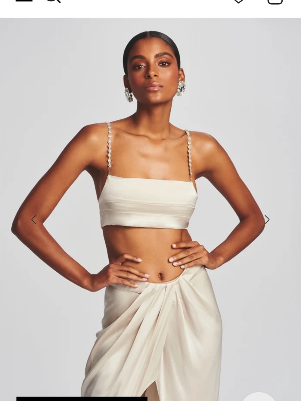 Retrofete Ivory Satin Crop Top with Beaded Straps
